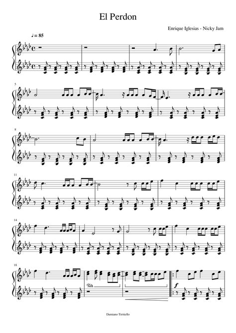 El Perdon Enrique Iglesias E Nicky Jam Sheet Music For Piano Solo