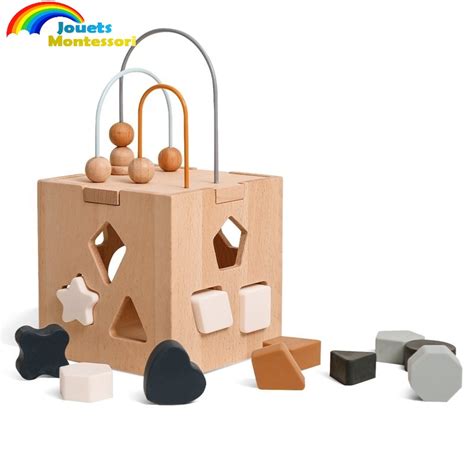 Jeu Montessori cube d activité en bois pour bébé Jouets Montessori