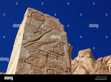 Deir El Bahari Or Dayr Al Bahri Part Of The Temple Engravings On A