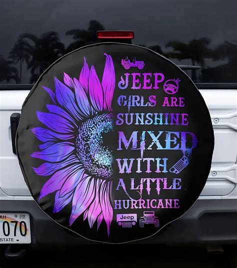 Jeep Girls Are Sunshine Sunflower Automotive Spare Tire Cover Aljaira