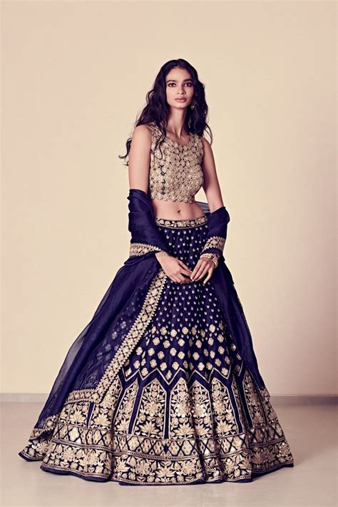 Dark Blue Embroidered Lehenga By Arpita Mehta