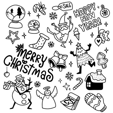 Cute Hand Drawn Christmas Doodles Set Of Christmas Design Element In