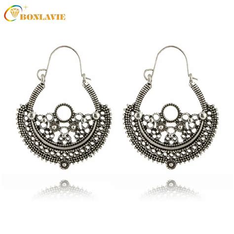 2017 New Ethnic Vintage Tibetan Silver Hanging Earrings Hollow Large