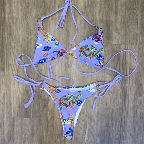 Lilac Dragon Print Bikini Never Worn Size L Depop
