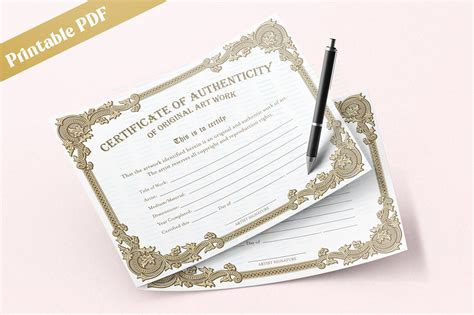 Printable Blank PDF Certificate Of Authenticity For Artwork Etsy