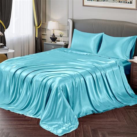 Vonty Satin Sheets Twin Silky Soft Satin Bed Sheets Sky