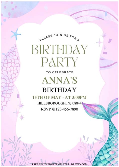 Mermaid A Download Hundreds Free Printable Birthday Invitation