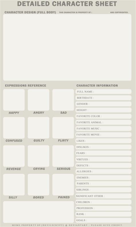 Basic Character Sheet For Writers