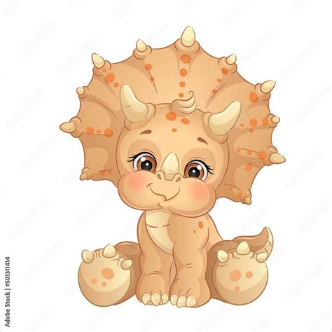 Cartoon Baby Dinosaur Cute Triceratops Vector Illustration Stock