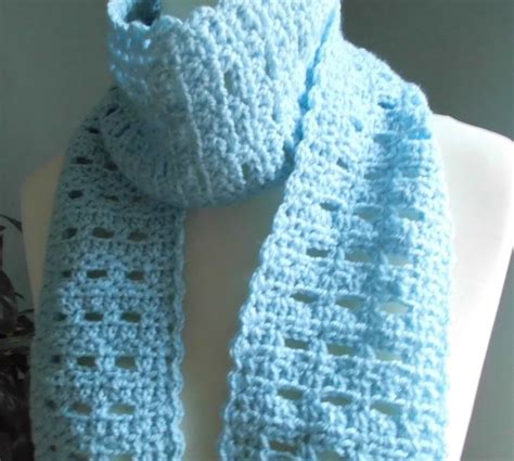 Crochet Scarf Pale Blue Scarf Eyelet Scarf Extra Long Scarf 106x5