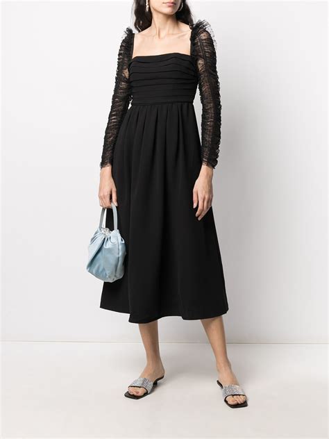 Self Portrait Crepe Dot Mesh Sleeved Midi Dress Farfetch