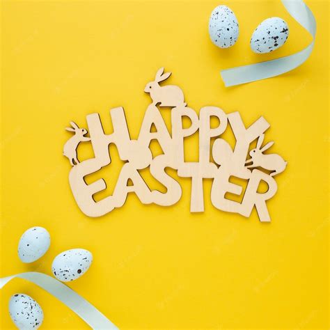 Free Photo Happy Easter Wooden Sign With Eggs And Flowers