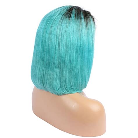 Blue Ombre Bob Lace Front Wig 1b Blue Colored Short Human Hair Wigs S