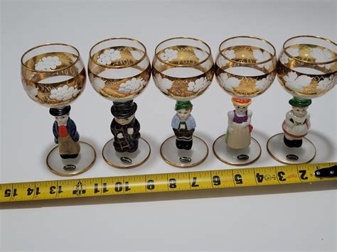 Vtg Bockling Goebel Crystal Wine Glasses Hummel Figurine 14K Gold Trim