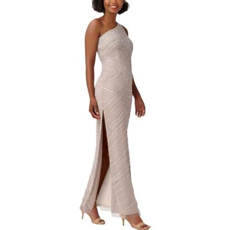 Adrianna Papell Womens Beige One Shoulder Formal Evening Dress Gown 16