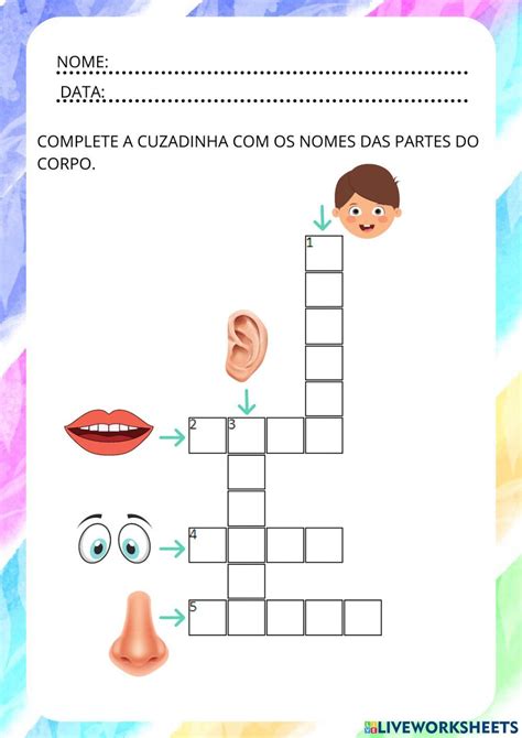 Cruzadinha Partes Do Corpo Worksheet Workbook School Subjects