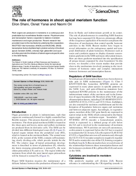 (PDF) The role of hormones in shoot apical meristem function