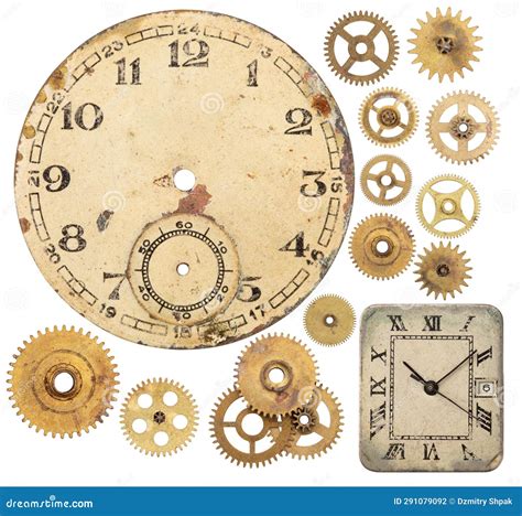 Design Element Obsolete Metal Clock Gears Dial Spring And Mechanism