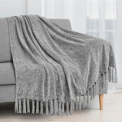 Fluffy Chenille Knitted Throw Blanket Decorative Fringe For Bed Sofa