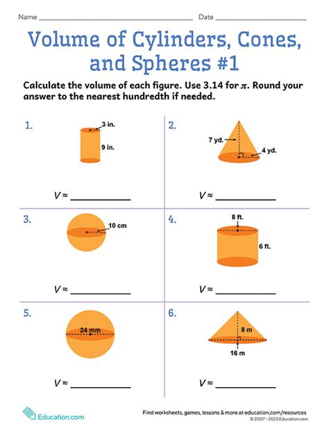 Printables Volume Of Cylinders Spheres And Cones Hp