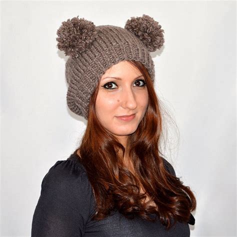 Bear Hat Knit Bear Ear Hat Or Bear Beanie Womens Bear Hat Etsy