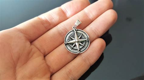 Eliz Sterling Silver 925 Wind Rose Compass Sacred Symbols North South East West Talisman Amulet