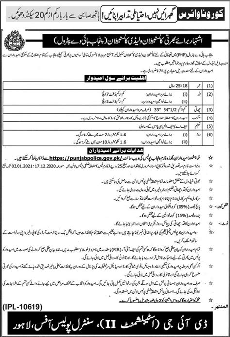 Punjab Highway Patrolling Police Jobs Application Form