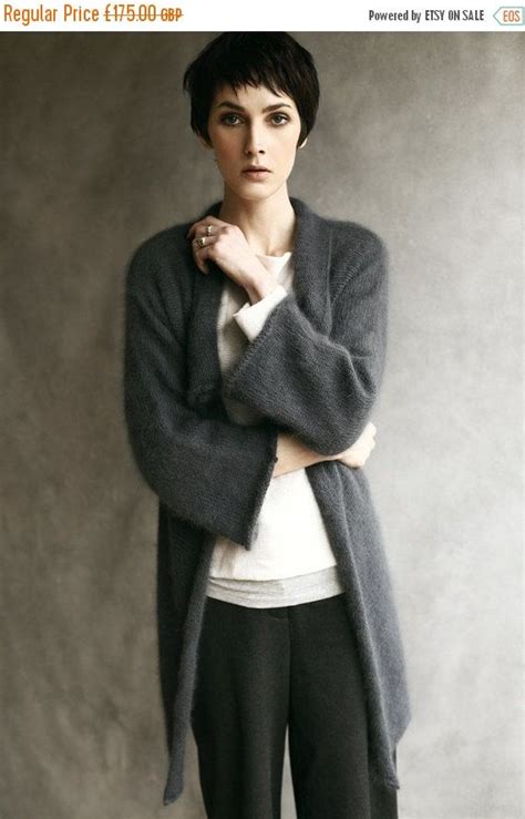 Angora Wool Fluffy Cardigan Knitted Grey Furry Wedding Wrap Etsy