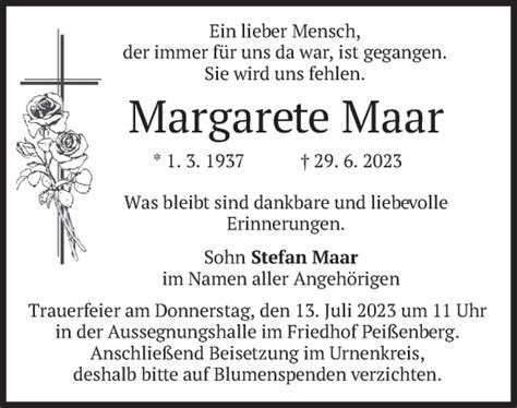 Traueranzeigen Von Margarete Maar Trauer Merkur De