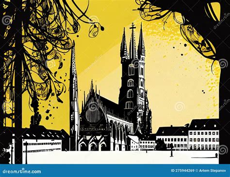 Munich Travel Illustration, Germany Tourism Concept, Western Europe ...