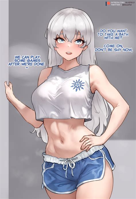 Rule 34 1girls Blue Eyes Bluefield Booty Shorts Breasts Dialogue Dolphin Shorts English Text