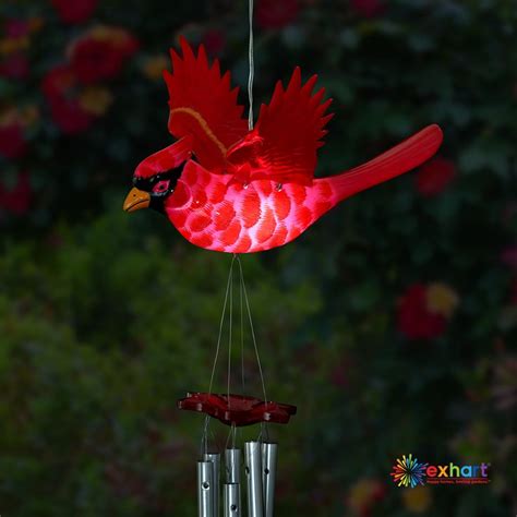 Exhart Wind Chimes Windywings Solar Red Cardinal Wind Chime With