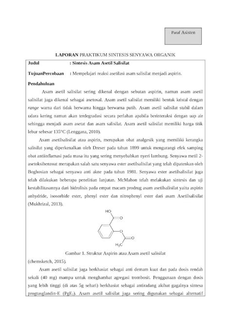 Doc Sintesis Asam Asetil Salisilat Dokumen Tips