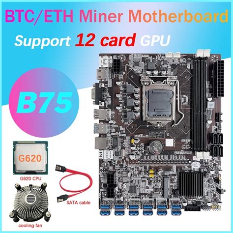 Placa base de minería B75 12 GPU BTC CPU G620 ventilador de