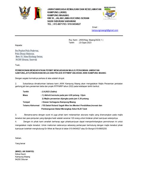 Surat Permohonan Permit Polis Pdf