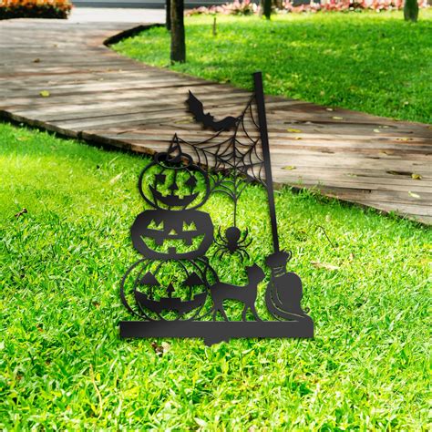 Halloween Pumpkins Black Cat Metal Yard Stake Outdoor Etsy