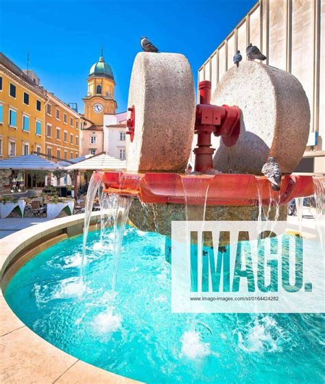 Rijeka Square And Fountain View With Clock Tower Gate Europe