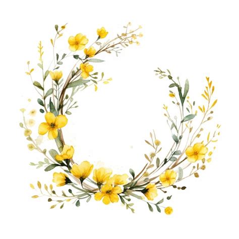 Premium Photo There Is A Watercolor Painting Of A Wreath Of Yellow