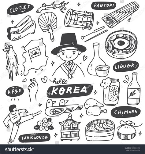 Hand Drawn Korea Doodle Set Traditional Stock Vector Royalty Free