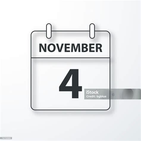 November 4 Daily Calendar Black Outline With Shadow On White Background