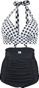 Amazon Retro Polka Dot Halter High Waist Bikini Set Two Piece Bathing Suit Swimsuit Women