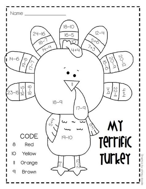 Thanksgiving Math Fun Free Turkey Worksheet For Addition Subtraction