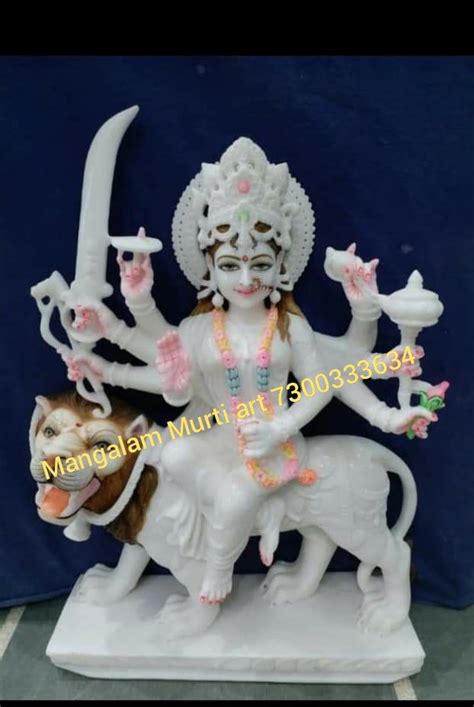 White Painted Marble Durga Statue For Temple Size 1 6 Feet At Rs