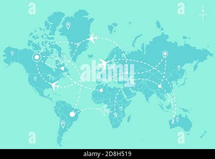 Airline Plane Flight Paths Travel Plans Map And World Map Stock Photo