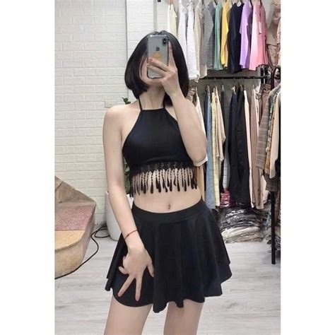 Đồ Bơi Nữ Bikini LANBISHOP Hai Mảnh Yếm Tua Rua Chân Váy Lanbi 068 Shopee Việt Nam