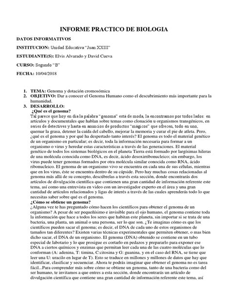 Informe Practico De Biologia Adn Organismos