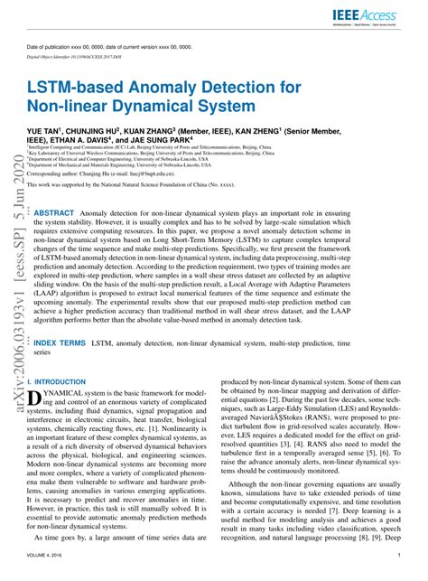 Pdf Lstm Based Anomaly Detection For Non Linear Dynamical System