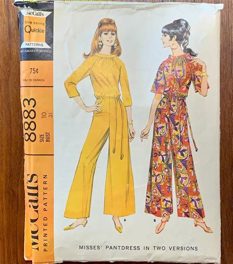 Vintage Mccalls Misses Pantdress In Two Versions Pattern 8883 Misses Size 10 Bust 31 Etsy