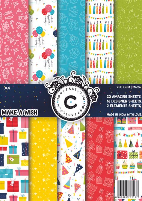 Make A Wish Craftastique Birthday Scrapbook Paper Pack A4 250 Gsm