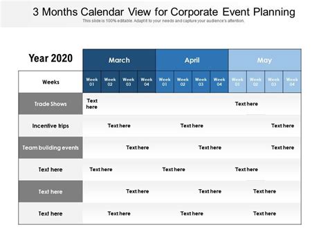 3 Months Calendar View For Corporate Event Planning Presentation